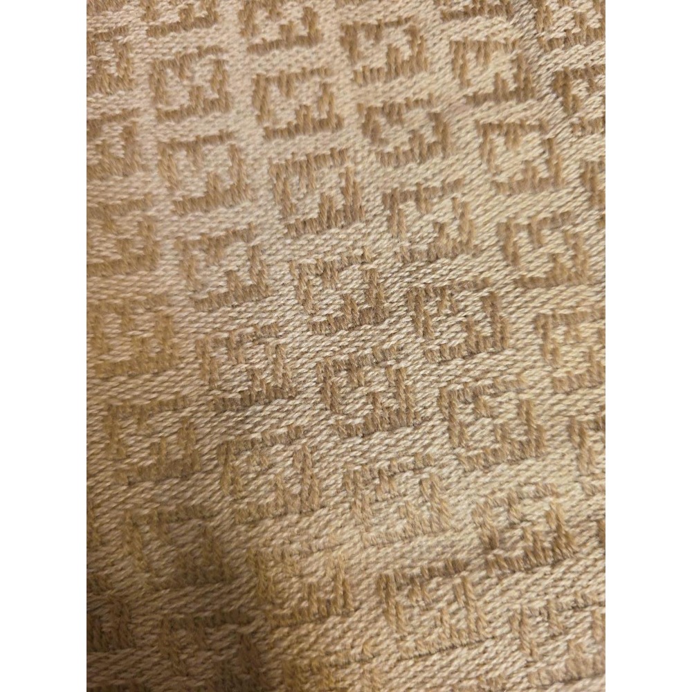 Fendi Zucca Monogram Scarf Tan Beige FF Logo Fringe Trim Rectangle Luxury Scarf - Picture 14 of 16